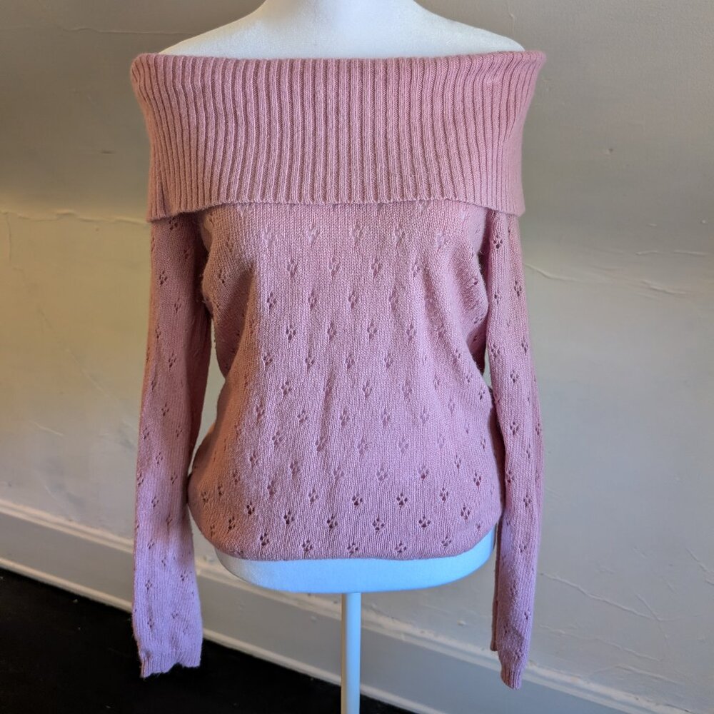 vintage new york & company eyelette blush pink off shoulder sweater (small)